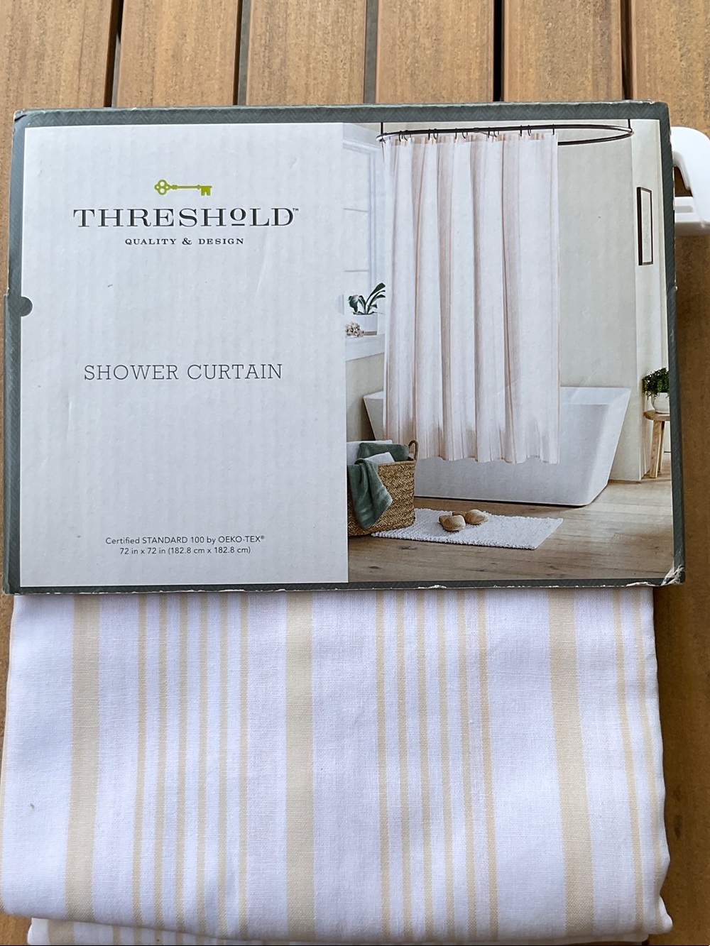 Threshold Beige and White Striped Shower Curtain, 72X72 inches, NWT